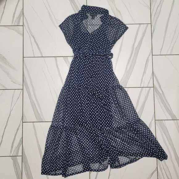 Stella & Julie Navy Polka Dot Flowy Summer Dress size 4 - Picture 1 of 5